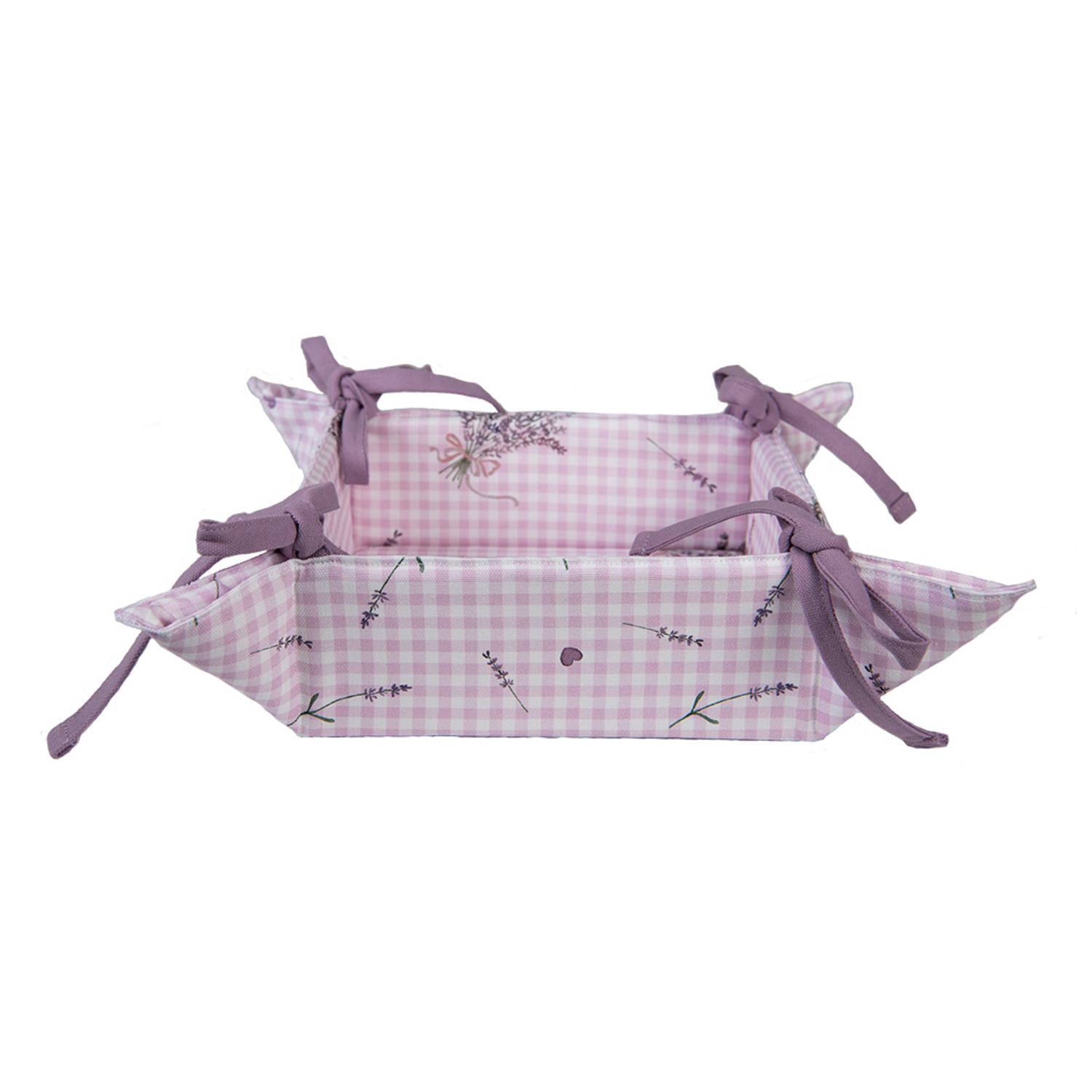 HAES DECO - Broodmand - formaat 35x35x8 cm - kleuren Paars / Wit - van 100% Katoen - Collectie: Lavender Garden