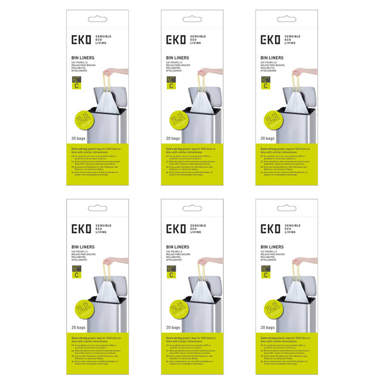 EKO afvalzakken type C 10-15 liter - 6 Rollen x 20 zakken
