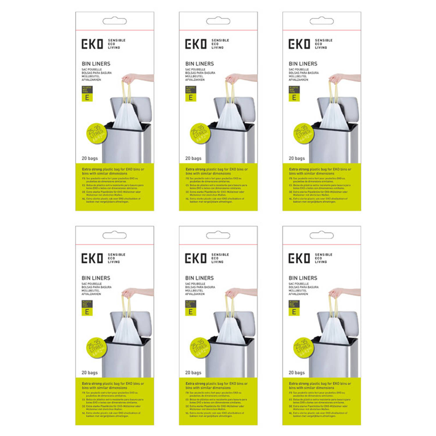 EKO afvalzakken type E 25-35 liter - Doos van 6 rollen van ieder 12 zakken