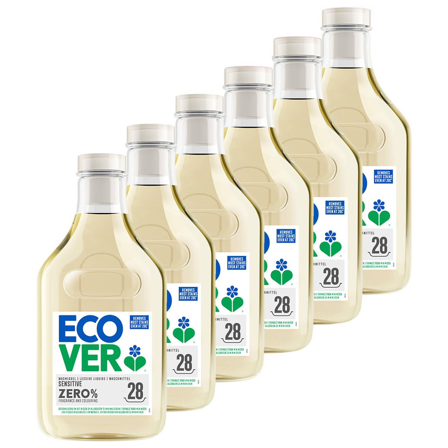 Ecover - Vloeibaar Wasmiddel - ZERO - 0% Parfum & 0% Kleurstoffen - Gevoelige huid - 6 x 1,43L - Voordeelverpakking