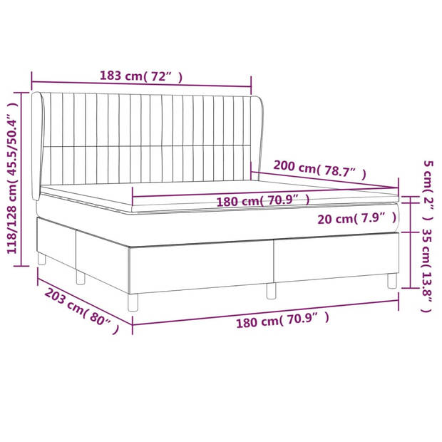 vidaXL Boxspring met matras stof lichtgrijs 180x200 cm