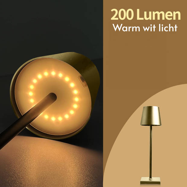Attalos Tafellamp - USB-C oplaadbaar - Dimbare Touch LED Lamp Goud - Zware kwaliteit - Nachtlamp Draadloos - 38 CM