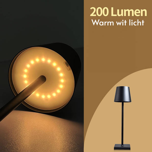 Attalos Tafellamp industrieel - USB-C oplaadbaar leeslamp - Dimbare Touch LED Lamp Zwart - Zware kwaliteit bureaulamp -