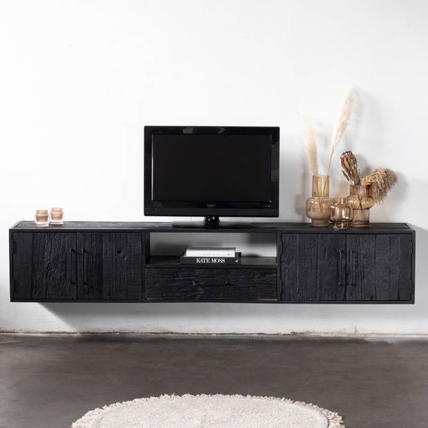 Giga Meubel - Zwevend Tv-meubel - Zwart - 240cm - Tv-meubel Pure Black