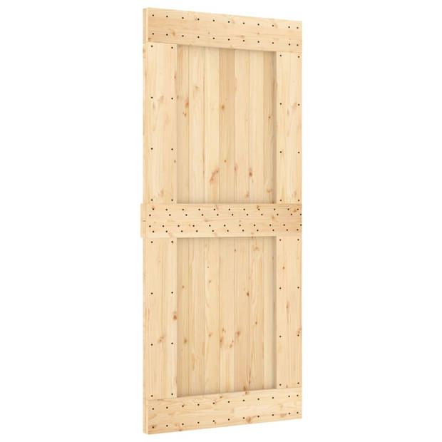 The Living Store Schuifdeur Massief Grenenhout - 90 x 3.6 x 210 cm - Wit Stalen Hardwareset