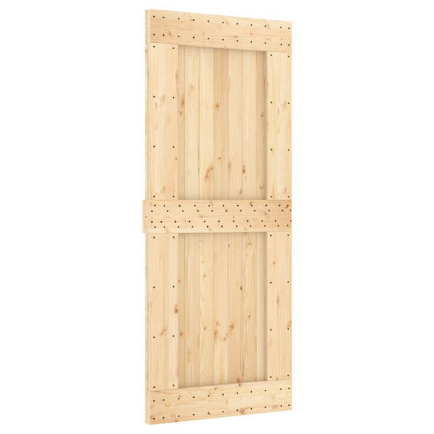 The Living Store Schuifdeur Massief grenenhout - 85x3.6x210 cm - Stalen hardwareset