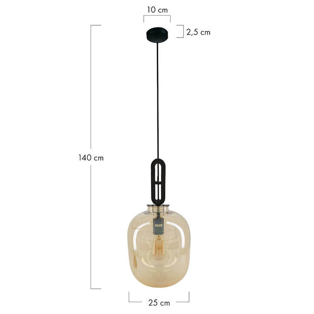 DKNC - Hanglamp Edinburgh - Glas - 25x25x40cm - Geel