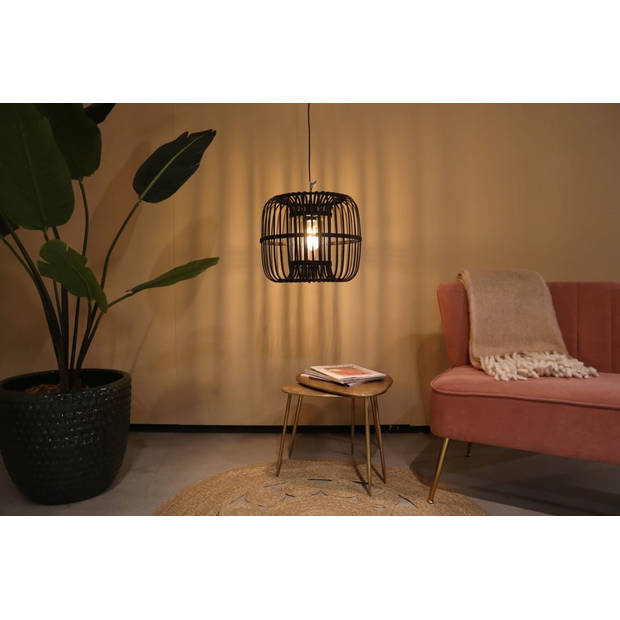 DKNC - Hanglamp Bari - Bamboe - Botanisch - 38x38x32cm - Zwart