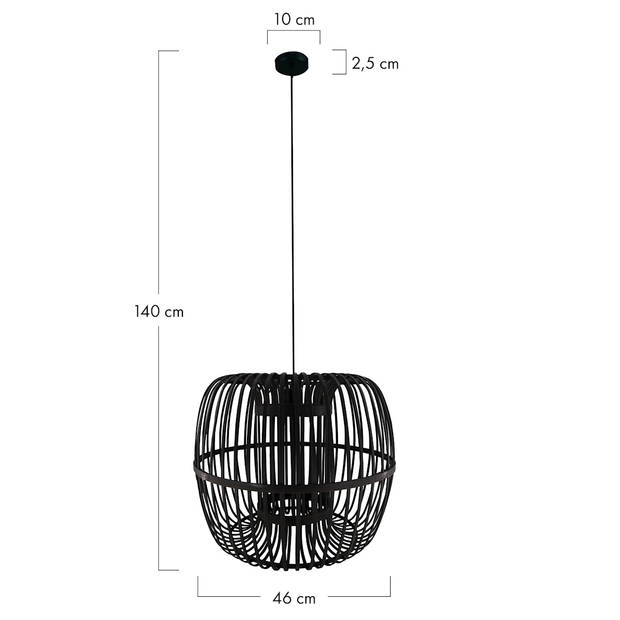 DKNC - Hanglamp Bari - Bamboe - 46x46x40 cm - Zwart