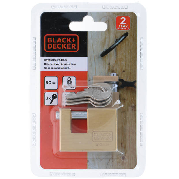 BLACK+DECKER Hangslot - 50mm - Incl. 3 Sleutels - Massief Messing