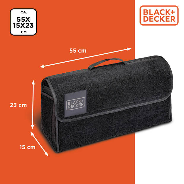 BLACK+DECKER Kofferbak Organizer - Kofferbak Tas - 55 x 15 x 23 CM - Met Klittenband - Zwart