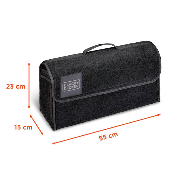 BLACK+DECKER Kofferbak Organizer - Kofferbak Tas - 55 x 15 x 23 CM - Met Klittenband - Zwart