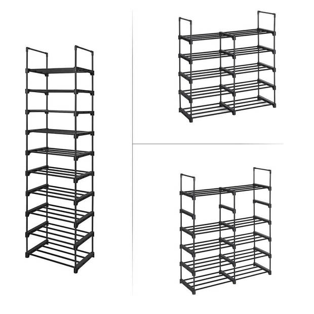 Bobbel Home - Schoenenrek - 10 planken - Metaal - Zwart