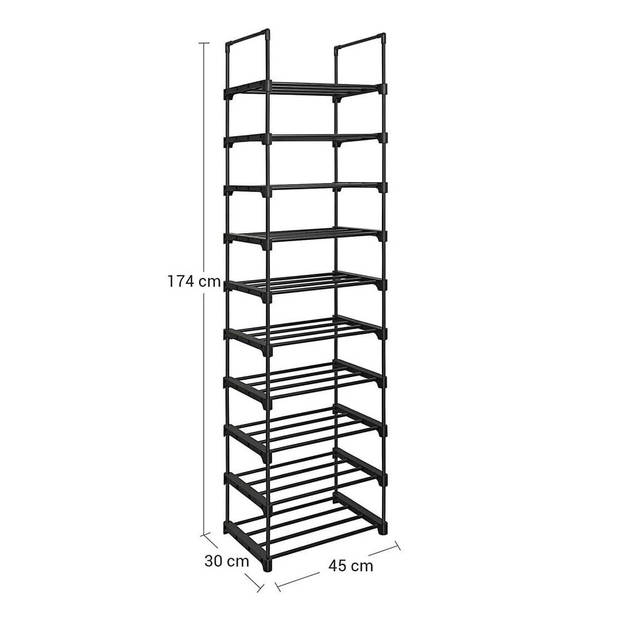 Bobbel Home - Schoenenrek - 10 planken - Metaal - Zwart