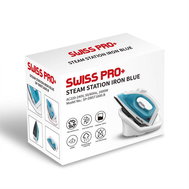 Swiss Pro+ StoomStrijkijzer 1600W Blauw