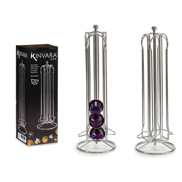 Kinvara Koffie cup/capsule houder/dispenser - metaal - voor 36 cups - D13 x H40 cm - Koffiecuphouders