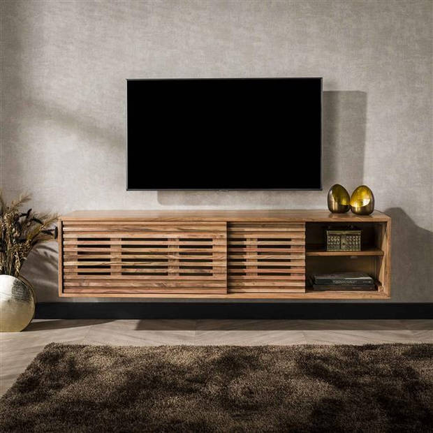 Hoyz Collection - TV-meubel 150cm Zwevend 2 Deuren Slide - Massief Acacia Naturel