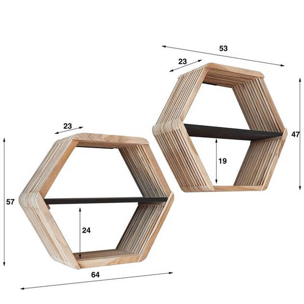 Hoyz Collection - Wandschap Hexagon Teakhout - Set van 2