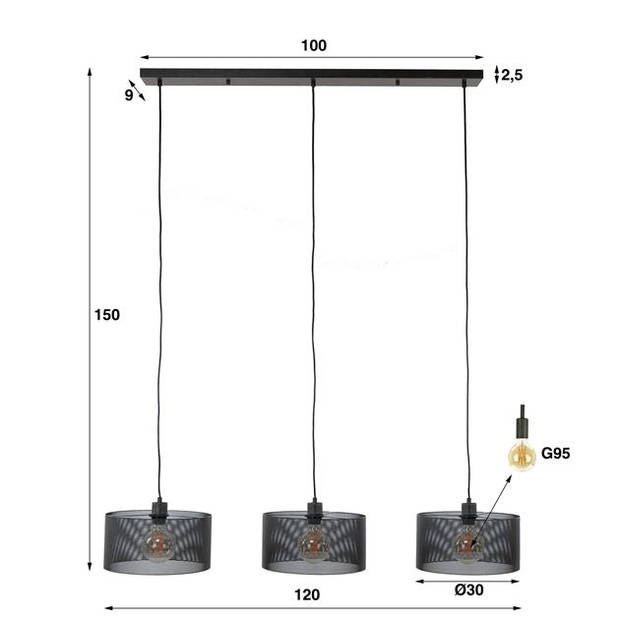 Hoyz Collection - Hanglamp 3L Mesh Round - Artic Zwart