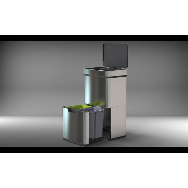4cookz® Smart Waste RVS afvalscheidingsprullenbak met sensor 72 liter met 70 afvalzakken