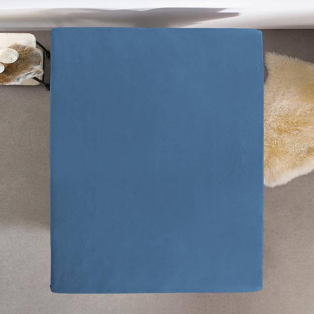 Droomtextiel Zacht Katoenen Hoeslaken Blauw 90x220 cm - Hoge Hoek - Perfecte Pasvorm - Heerlijk Zacht