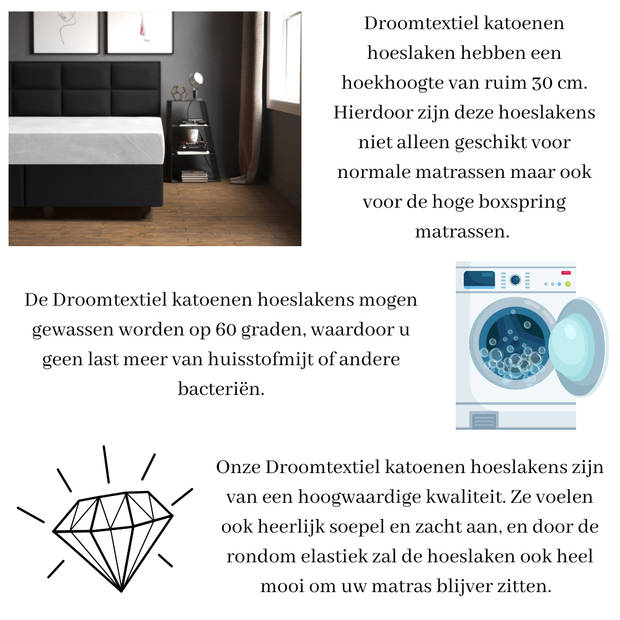 Droomtextiel Luxe Hoeslaken Glad Katoen Wit Lits-Jumeaux 200x220 cm - Hoogwaardige Kwaliteit - 100% Katoen