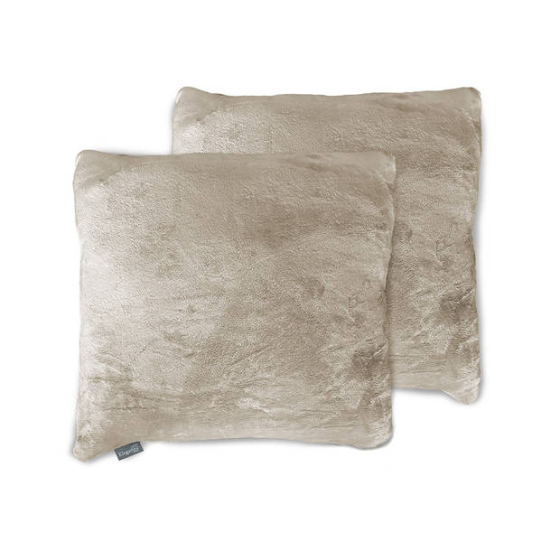 Eleganzzz Flanel Fleece Sierkussens - beige 50x50cm - Set van 2