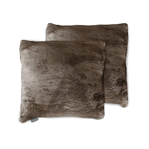 Eleganzzz Flanel Fleece Sierkussens - taupe 50x50cm - Set van 2