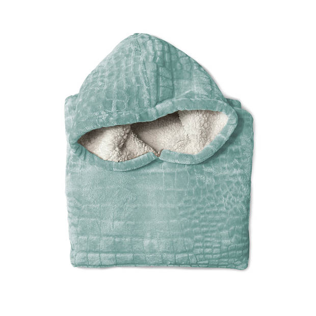 LINNICK Hoodie Flanel Fleece Deken Met Mouwen Croco - mint groen