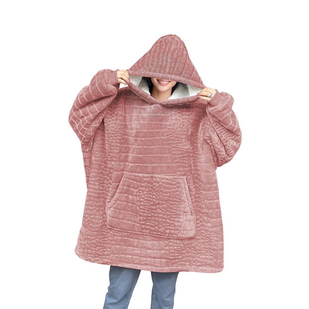 LINNICK Hoodie Flanel Fleece Deken Met Mouwen Croco - roze