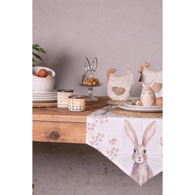 HAES DECO - Broodmand - 35x35x8 cm - 100% Katoen - Rustic Easter Bunny