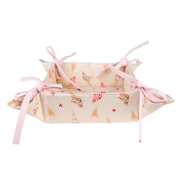 Clayre & Eef Broodmand 35x35x8 cm Beige Roze Katoen Vierkant Ijsjes Cadeau keuken Beige Cadeau keuken