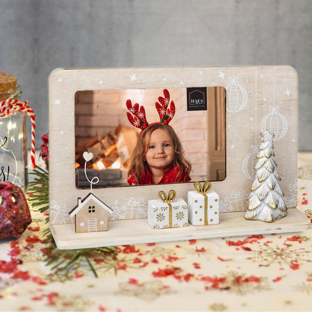 HAES DECO - Fotolijst Kerst met kerstboom en Cadeau's voor Foto 10 x 15 - HLS7746