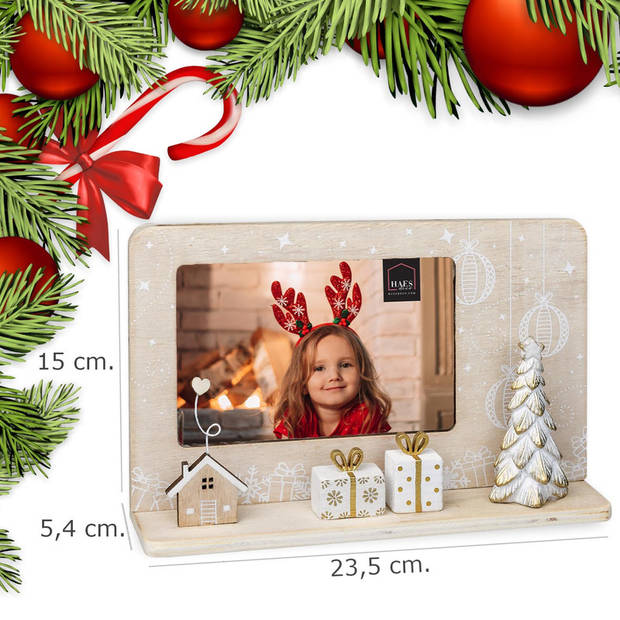 HAES DECO - Fotolijst Kerst met kerstboom en Cadeau's voor Foto 10 x 15 - HLS7746