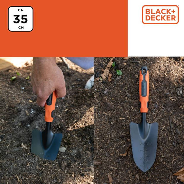 BLACK+DECKER Tuinschep - met Maataanduiding - 35 CM - Polypropyleen - Zwart/Oranje