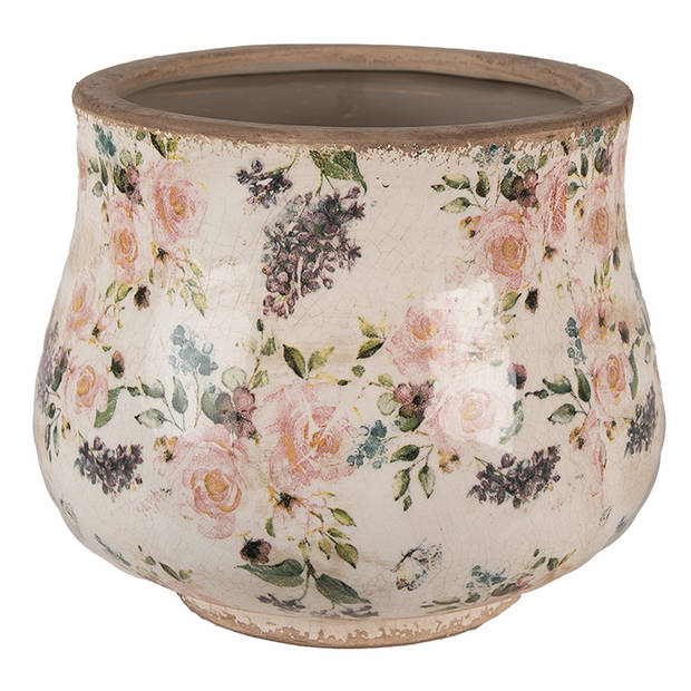 HAES DECO - Bloempot Ø 22x18 cm Beige Roze Keramiek Bloemen Bloempot Binnen