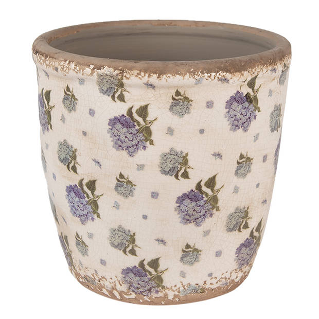 HAES DECO - Bloempot Ø 16x16 cm Beige Blauw Keramiek Bloemen Bloempot Binnen