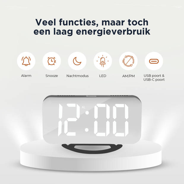 Luxime® - Digitale Wekker - Slaapkamer - Klok - Energiezuinig - Zwart