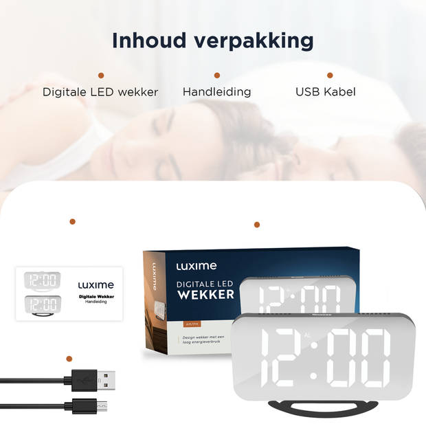Luxime® - Digitale Wekker - Slaapkamer - Klok - Energiezuinig - Zwart