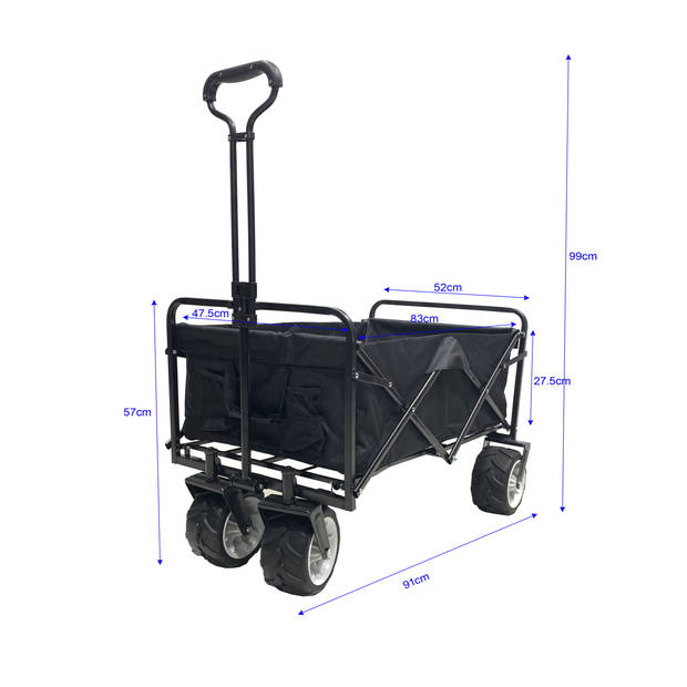 Bolderkar opvouwbaar strandwagen - draaibare brede wielen - bodemplaat - stevig frame - 80 kg belastbaar
