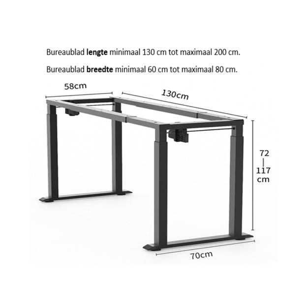 Bureau zit sta frame - elektrisch hoogte verstelbaar - 130 kg belastbaar - bureaublad formaat 130 tot 200