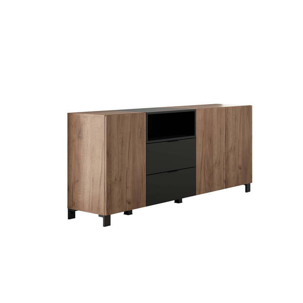 Kendo dressoir 3 deuren, 2 laden, 1 plank, eik decor, zwart mat.