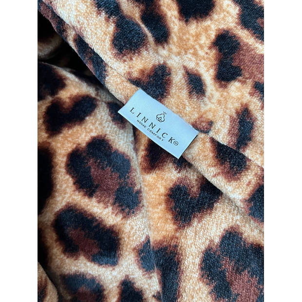 LINNICK Hoodie Flanel Fleece Deken Met Mouwen Leopard - bruin