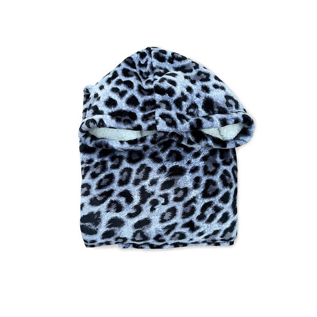 LINNICK Hoodie Flanel Fleece Deken Met Mouwen Leopard - zwart wit