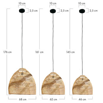 DKNC - Hanglamp Rotan - 68x68x76cm - Set van 3 - Natuurlijk