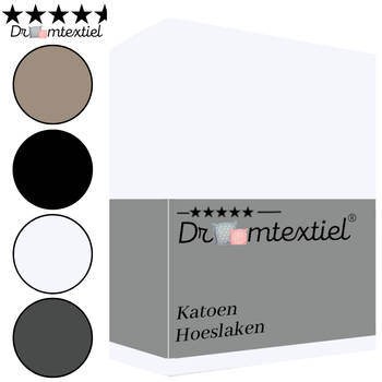 Droomtextiel Luxe Hoeslaken Glad Katoen Wit Lits-Jumeaux 200x220 cm - Hoogwaardige Kwaliteit - 100% Katoen