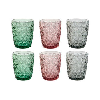 Glazenset DKD Home Decor Groen Grijs Roze Kristal Met reliëf 240 ml (6 Stuks)