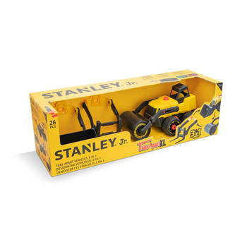 Stanley 3-in-1 Speelgoed Voertuig - 3 Opzetstukken - Vorklift - Wals - Wiellader - Incl. Schroevendraaier - Geel/Zwart