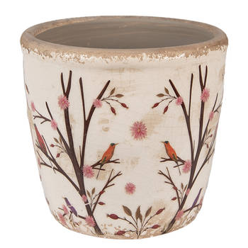 HAES DECO - Bloempot Ø 13x12 cm Beige Bruin Keramiek Takken Bloempot Binnen