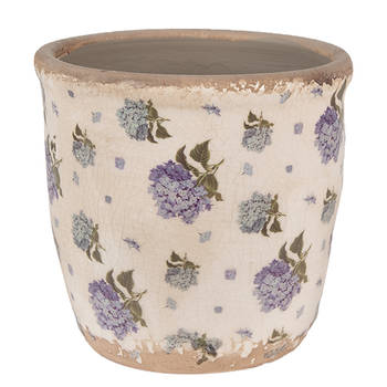 Clayre & Eef Bloempot Ø 13x12 cm Beige Blauw Keramiek Bloemen Bloempot Binnen Beige Bloempot Binnen